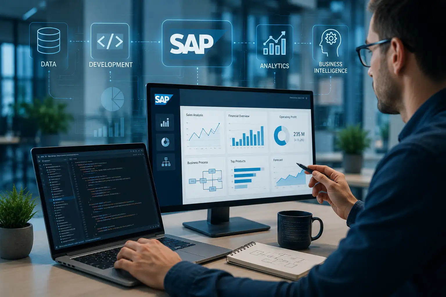 SAP fejlesztési és üzleti analitikai rendszer digitális dashboardokkal